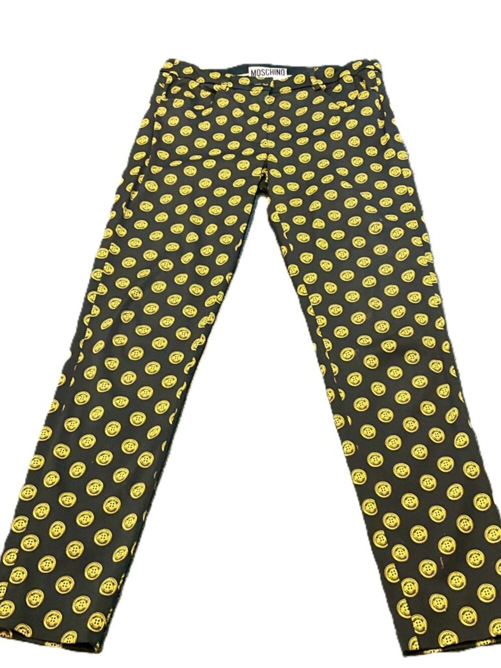 VNT Moschino Couture! Smiley Face Print Straight Leg Pants IT42 Italy